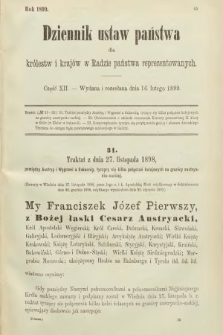 Dziennik Ustaw Państwa dla Królestw i Krajów w Radzie Państwa Reprezentowanych. 1899, cz. 12