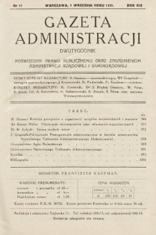 Gazeta Administracji : dwutygodnik poświęcony prawu publicznemu oraz zagadnieniom administracji rządowej i samorządowej. 1937, nr 17