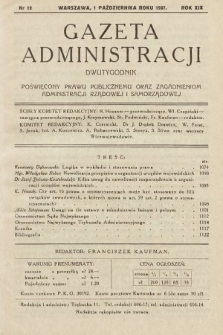 Gazeta Administracji : dwutygodnik poświęcony prawu publicznemu oraz zagadnieniom administracji rządowej i samorządowej. 1937, nr 19