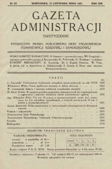 Gazeta Administracji : dwutygodnik poświęcony prawu publicznemu oraz zagadnieniom administracji rządowej i samorządowej. 1937, nr 22