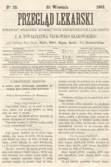 Przegląd Lekarski : wydawany staraniem Oddziału Nauk Przyrodniczych i Lekarskich C. K. Towarzystwa Naukowego Krakowskiego. 1862, nr 25