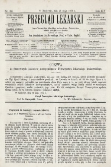 Przegląd Lekarski : organ Towarzystwa Lekarskiego Krakowskiego i Towarzystwa Lekarzy Galicyjskich we Lwowie. 1875, nr 22