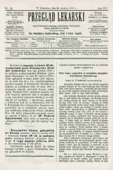 Przegląd Lekarski : organ Towarzystwa Lekarskiego Krakowskiego i Towarzystwa Lekarzy Galicyjskich we Lwowie. 1875, nr 34