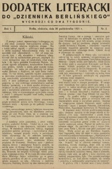Dodatek Literacki do „Dziennika Berlińskiego". 1921, nr 3