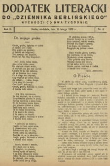 Dodatek Literacki do „Dziennika Berlińskiego". 1922, nr 4