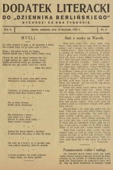 Dodatek Literacki do „Dziennika Berlińskiego". 1922, nr 8