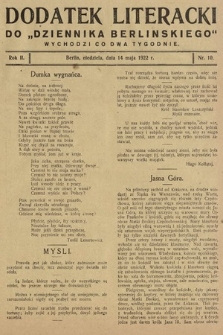 Dodatek Literacki do „Dziennika Berlińskiego". 1922, nr 10