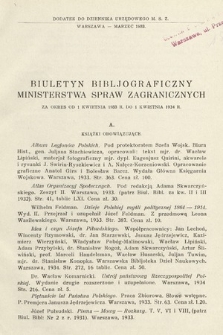 Biuletyn Bibljograficzny Ministerstwa Spraw Zagranicznych : za okres od 1 kwietnia 1933 r. do 1 kwietnia 1934 r.