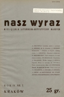 Nasz Wyraz : miesięcznik literacko-artystyczny młodych. 1937, nr 7