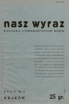 Nasz Wyraz : miesięcznik literacko-artystyczny młodych. 1937, nr 8
