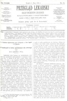 Przegląd Lekarski : organ Towarzystw Lekarskich Krakowskiego i Galicyjskiego. 1894, nr 18
