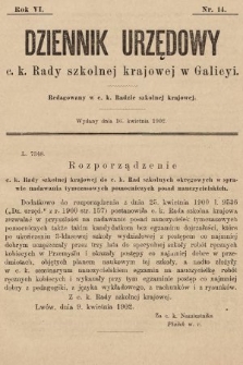 Dziennik Urzędowy c. k. Rady szkolnej krajowej w Galicyi. 1902, nr 14