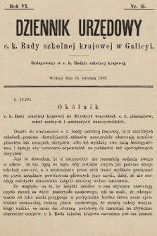 Dziennik Urzędowy c. k. Rady szkolnej krajowej w Galicyi. 1902, nr 15