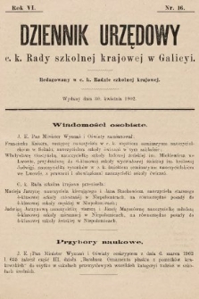 Dziennik Urzędowy c. k. Rady szkolnej krajowej w Galicyi. 1902, nr 16