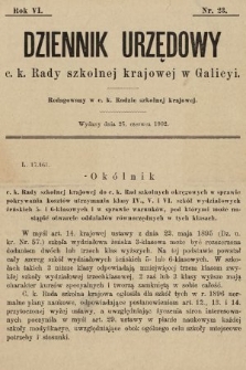 Dziennik Urzędowy c. k. Rady szkolnej krajowej w Galicyi. 1902, nr 23