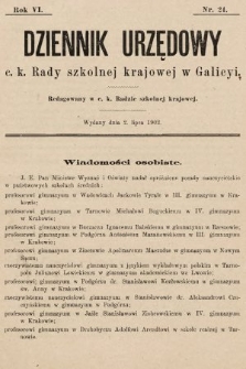 Dziennik Urzędowy c. k. Rady szkolnej krajowej w Galicyi. 1902, nr 24