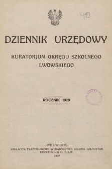 Dziennik Urzędowy Kuratorjum Okręgu Szkolnego Lwowskiego. 1929, indeks
