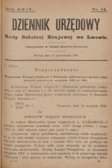 Dziennik Urzędowy Rady Szkolnej Krajowej we Lwowie. 1920, nr 14