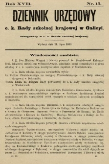 Dziennik Urzędowy c. k. Rady szkolnej krajowej w Galicyi. 1913, nr 15