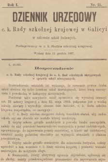 Dziennik Urzędowy C. K. Rady Szkolnej Krajowej w Galicyi w Zakresie Szkół Ludowych. 1897, nr 21