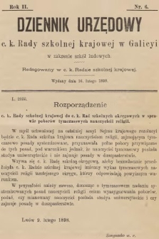 Dziennik Urzędowy C. K. Rady Szkolnej Krajowej w Galicyi w Zakresie Szkół Ludowych. 1898, nr 6