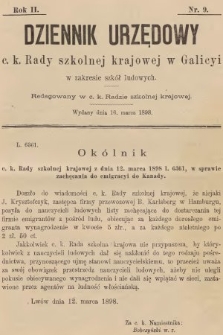 Dziennik Urzędowy C. K. Rady Szkolnej Krajowej w Galicyi w Zakresie Szkół Ludowych. 1898, nr 9