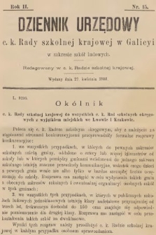 Dziennik Urzędowy C. K. Rady Szkolnej Krajowej w Galicyi w Zakresie Szkół Ludowych. 1898, nr 15