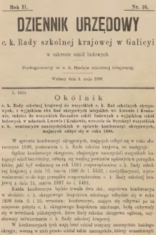 Dziennik Urzędowy C. K. Rady Szkolnej Krajowej w Galicyi w Zakresie Szkół Ludowych. 1898, nr 16