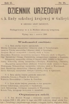 Dziennik Urzędowy C. K. Rady Szkolnej Krajowej w Galicyi w Zakresie Szkół Ludowych. 1898, nr 20