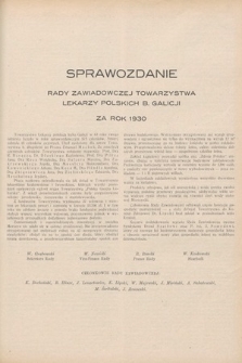 Sprawozdanie Rady Zawiadowczej Towarzystwa Lekarzy Polskich b. Galicji za rok 1930