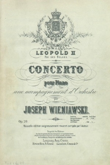 Concerto pour piano avec accompagnement d'orchestre : op. 20