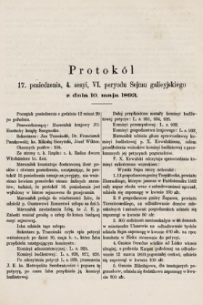 [Kadencja VI, sesja IV, pos. 17] Protokół 17. posiedzenia 4. sesyi, VI peryodu Sejmu Galicyjskiego