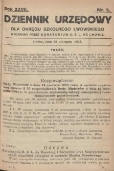 Dziennik Urzędowy dla Okręgu Szkolnego Lwowskiego : wydawany przez Kuratorjum O. S. L. we Lwowie. 1923, nr 5