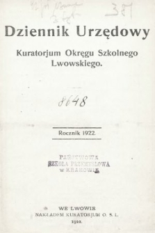 Dziennik Urzędowy dla Okręgu Szkolnego Lwowskiego : wydawany przez Kuratorjum O. S. L. we Lwowie. 1922, indeksy