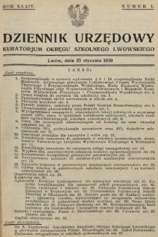 Dziennik Urzędowy Kuratorjum Okręgu Szkolnego Lwowskiego. 1930, nr 1