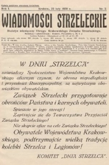 Wiadomości Strzeleckie : biuletyn miesięczny Okręgu Krakowskiego Związku Strzeleckiego. 1930, nr 2