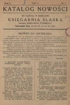 Katalog Nowości : do nabycia w księgarni Księgarnia Śląska dawniej Księgarnia Wojskowa. 1927, nr 1