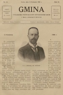 Gmina : tygodnik poświęcony interesom gmin i rad powiatowych. 1908, nr 13