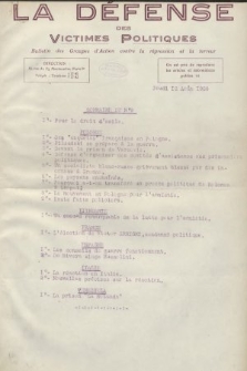La Défense des Victimes Politiques : bulletin des Groupes d'Action contre la Répression et la Terreur. 1926, no 9