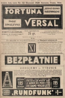 Fortuna Versal : jedyne pismo matrymonialne : świat towarzyski. 1929, nr 92
