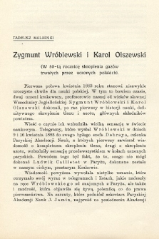 Zygmunt Wróblewski i Karol Olszewski (w 50-tą rocznicę skroplenia gazów trwałych przez uczonych polskich)