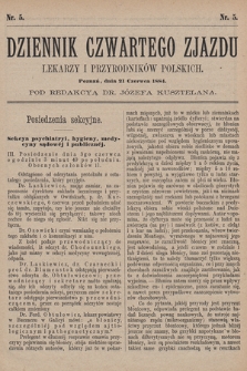 Dziennik Czwartego Zjazdu Lekarzy i Przyrodników Polskich. 1884, nr 5