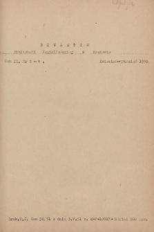 Biuletyn Biblioteki Jagiellońskiej w Krakowie. R. 2, 1950, nr 2-4 kwiecień - grudzień