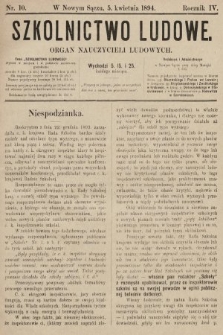 Szkolnictwo Ludowe : organ nauczycieli ludowych. 1894, nr 10 (skonfiskowany)