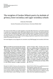 The reception of Czesław Miłosz’s poetry by students of primary, lower secondary and upper secondary schools