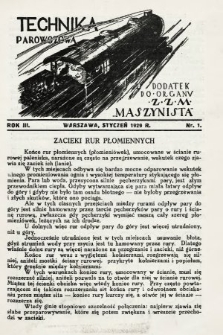 Technika Parowozowa : dodatek do organu Z.Z.M. "Maszynista". 1929, nr 1