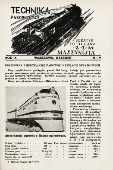 Technika Parowozowa : dodatek do organu Z.Z.M. „Maszynista”. 1935, nr 9