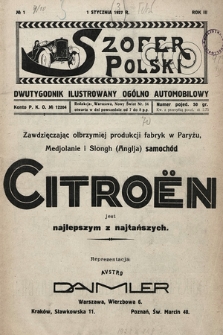 Szofer Polski : dwutygodnik ilustrowany ogólno automobilowy. 1927, nr 1