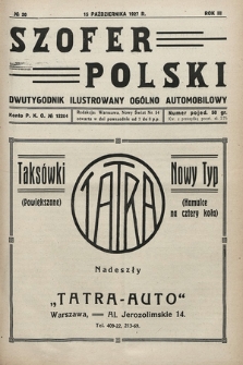 Szofer Polski : dwutygodnik ilustrowany ogólno automobilowy. 1927, nr 20