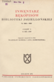 Inwentarz rękopisów Biblioteki Jagiellońskiej : nr 8001-9000. Cz. 1, nr 8001-8500